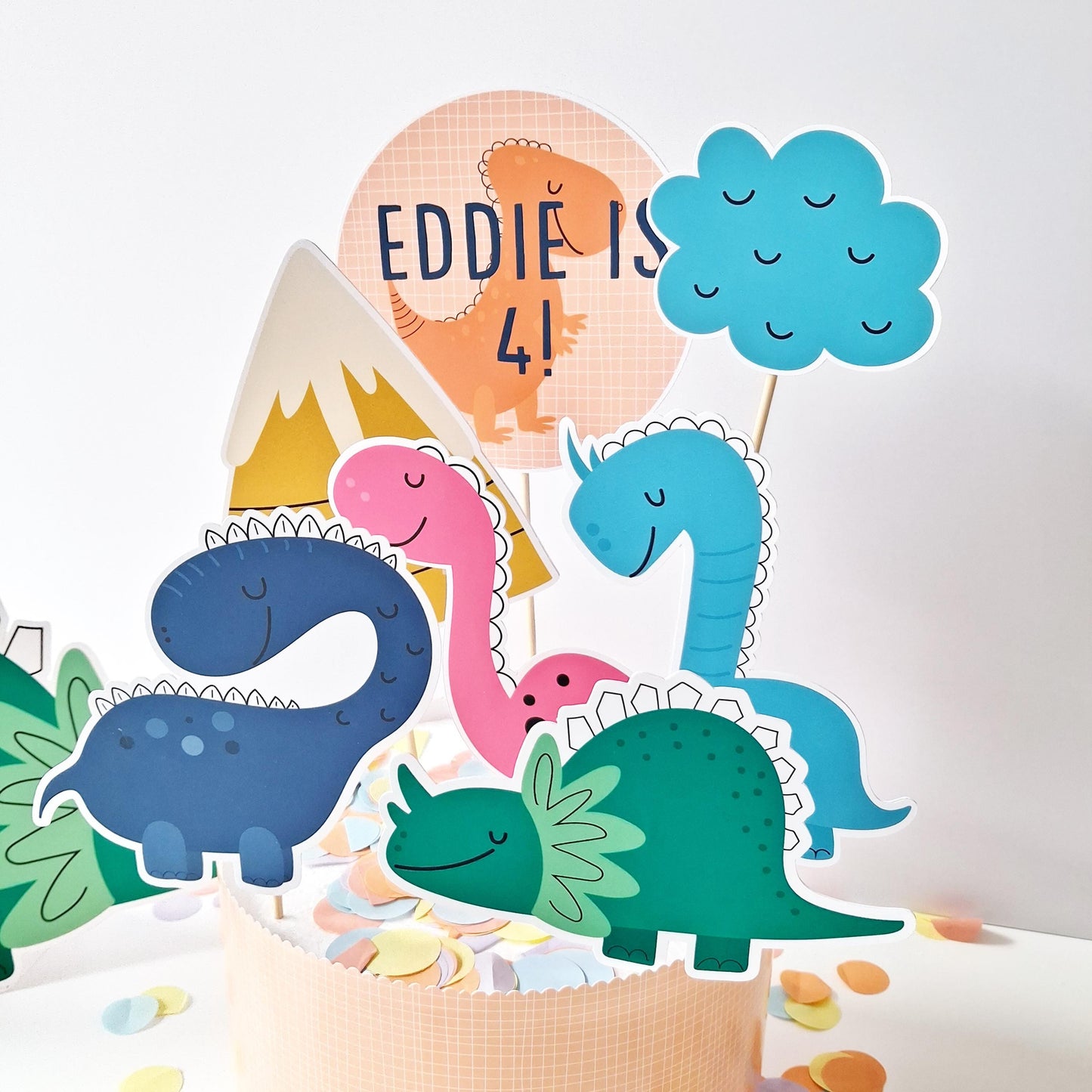 Personalised Dinosaur Cake Topper Set – Dino Birthday Party Decorations