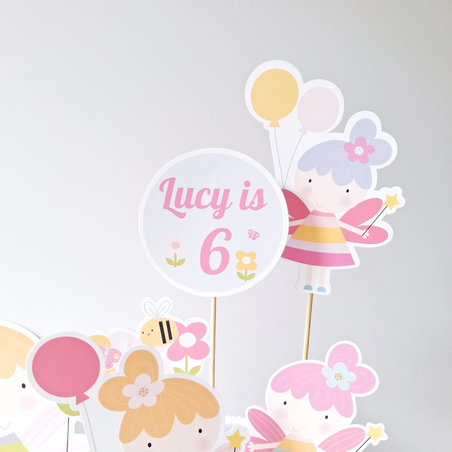 Magical Flower Fairy Cake Topper Set with Freestanding Figure – Personalised Party Decor