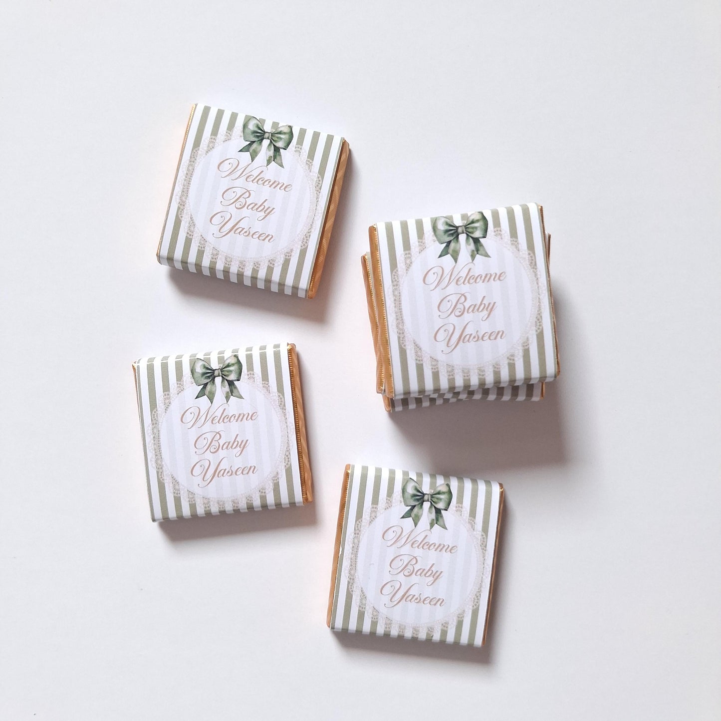 Personalised Sage Green Baby Shower Chocolate Favours – Welcome Baby (Pack of 25)