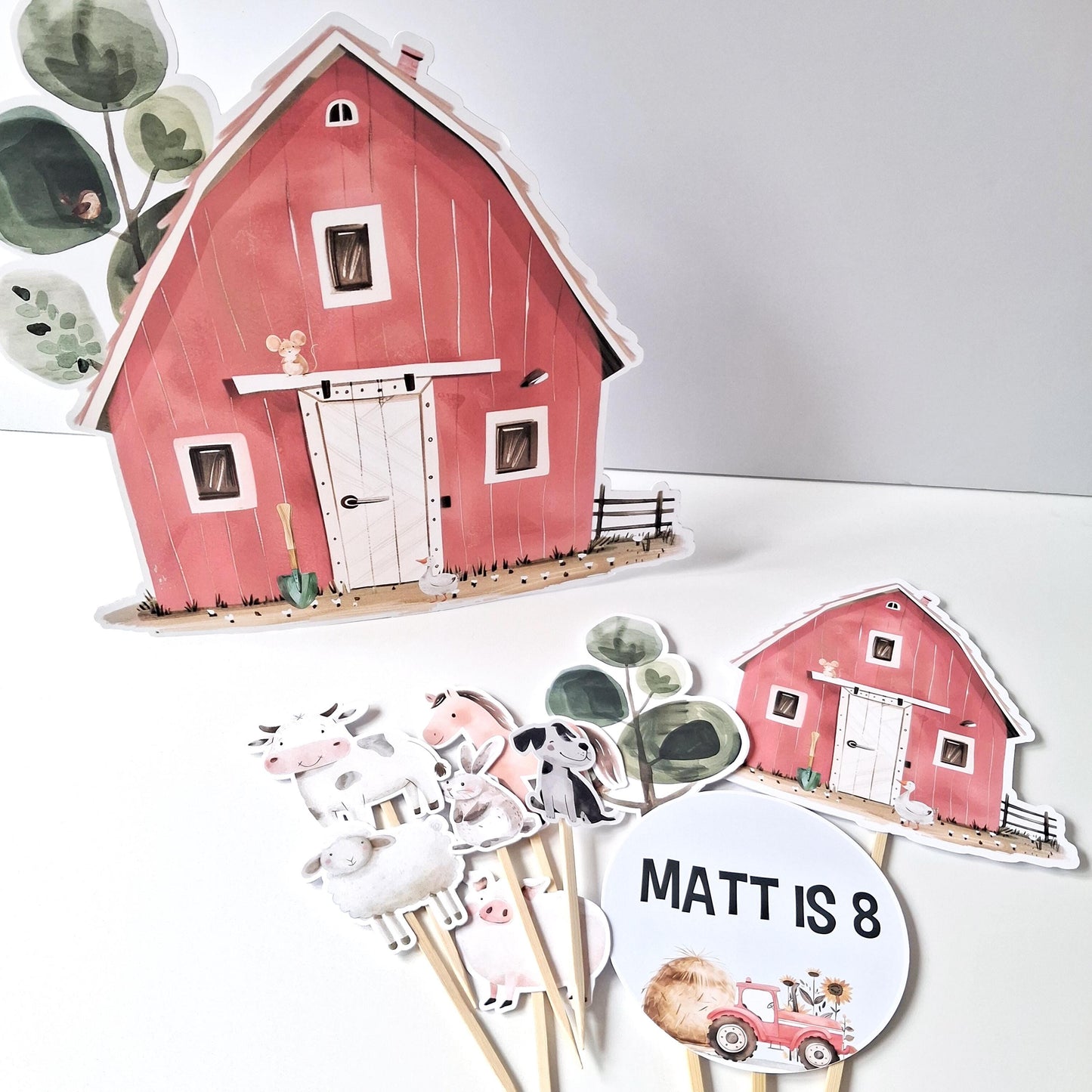 Farmyard Cake Topper Set – Personalised Barn Animal Party Décor