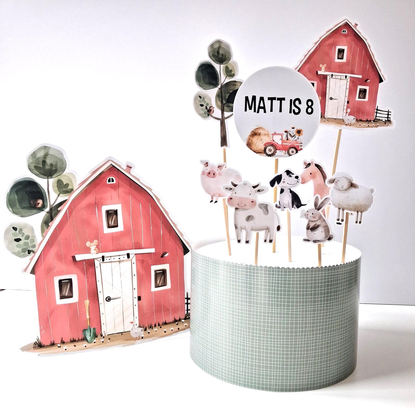 Farmyard Cake Topper Set – Personalised Barn Animal Party Décor