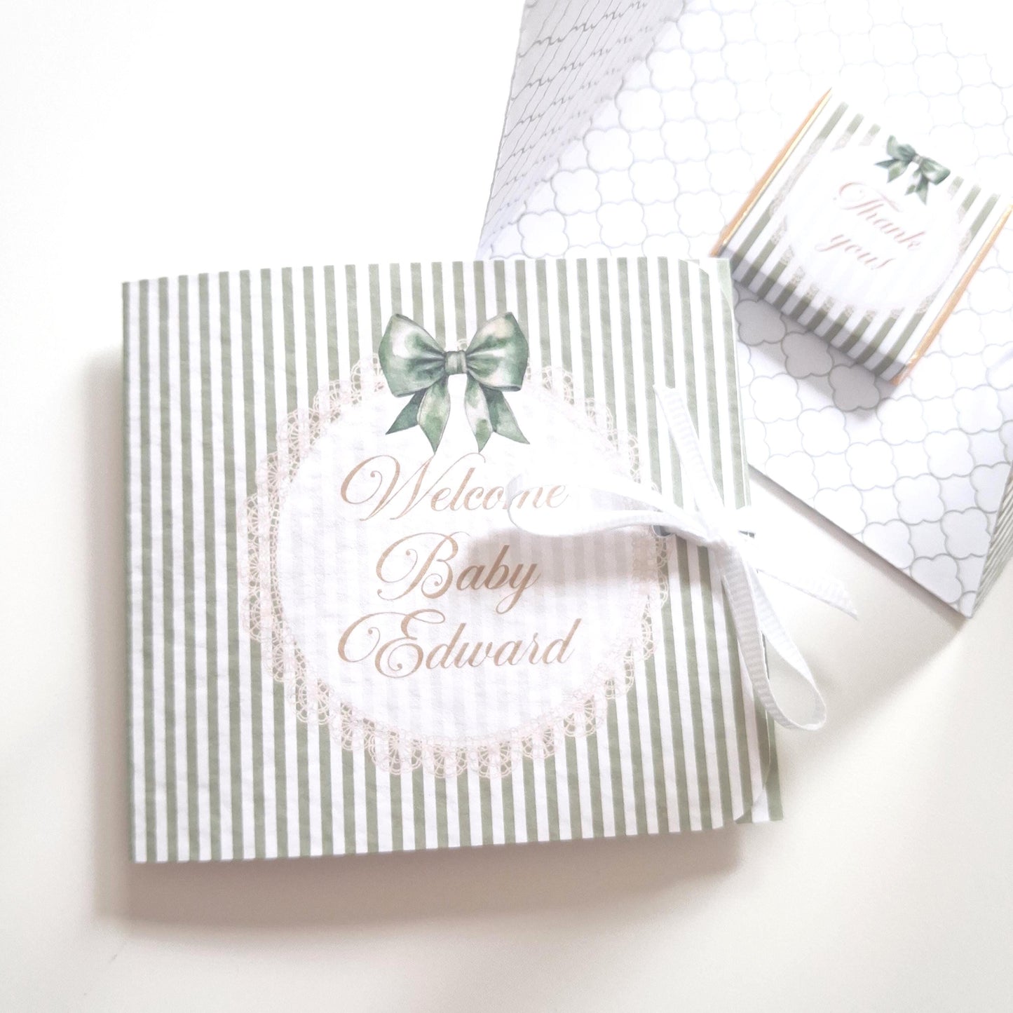 Personalised Sage Green Baby Shower Favours – Chocolate Thank-You Treats