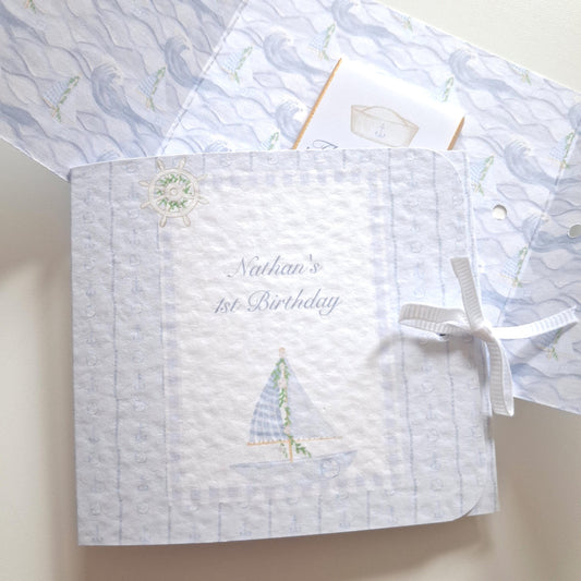 personalized party favor for a boy's first birthday celebration with a nautical theme.