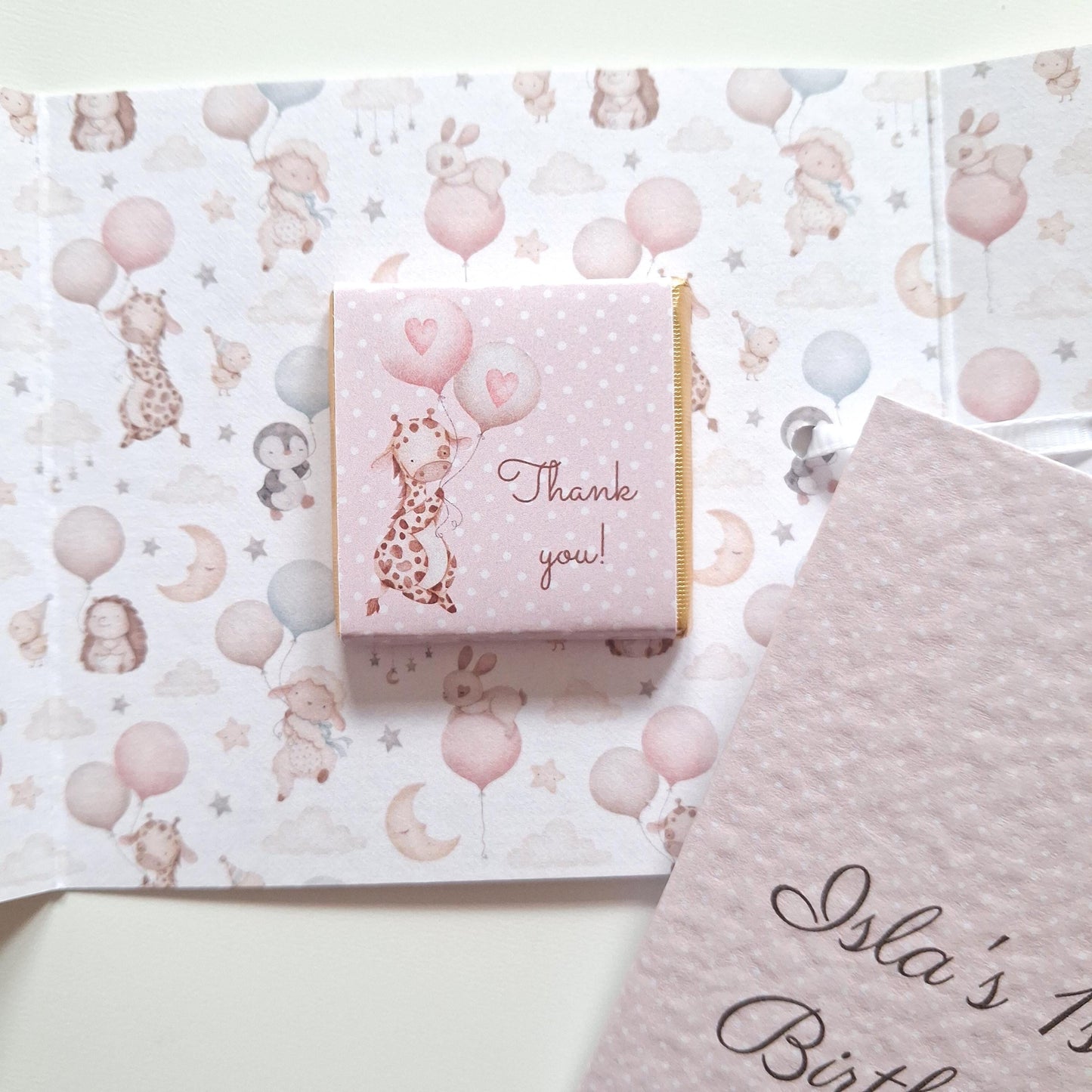 Personalised Baby Giraffe 1st Birthday Favours for Girls – Chocolate Treats