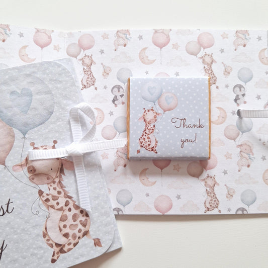 Personalised Baby Giraffe 1st Birthday Favours for Boys – Chocolate Treats