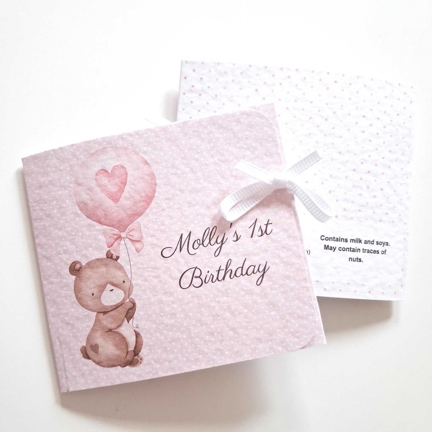 Baby Bear 1st Birthday Favours – Personalised Chocolate Treats for Girls