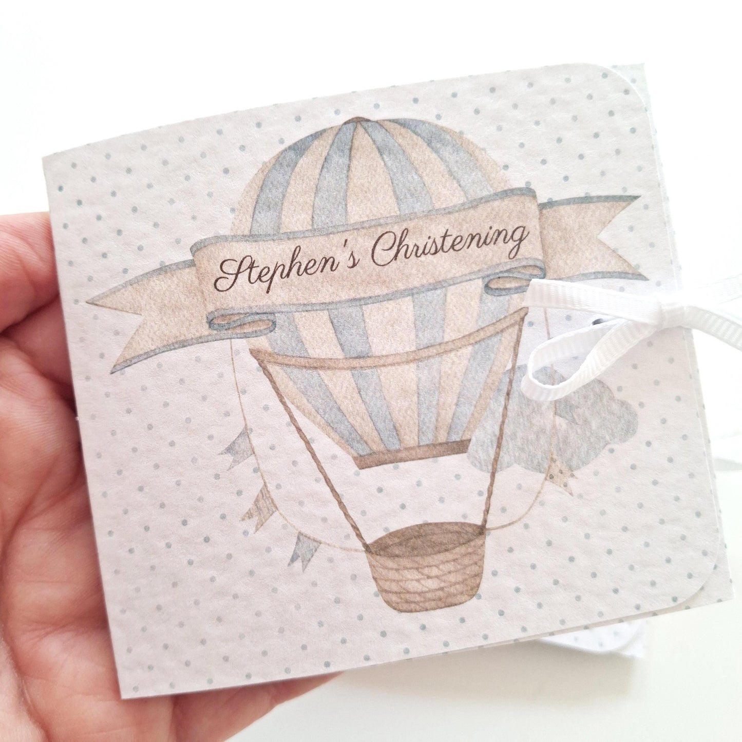 Blue Hot Air Balloon Christening Favours – Personalised Chocolate Gifts