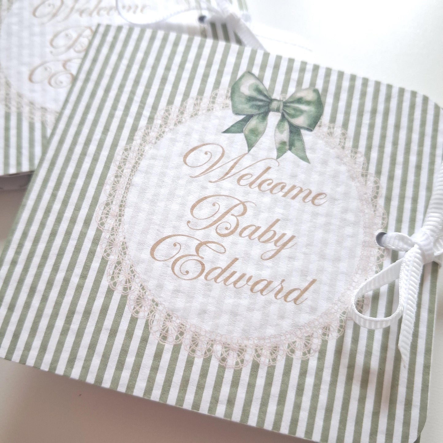 Personalised Sage Green Baby Shower Favours – Chocolate Thank-You Treats
