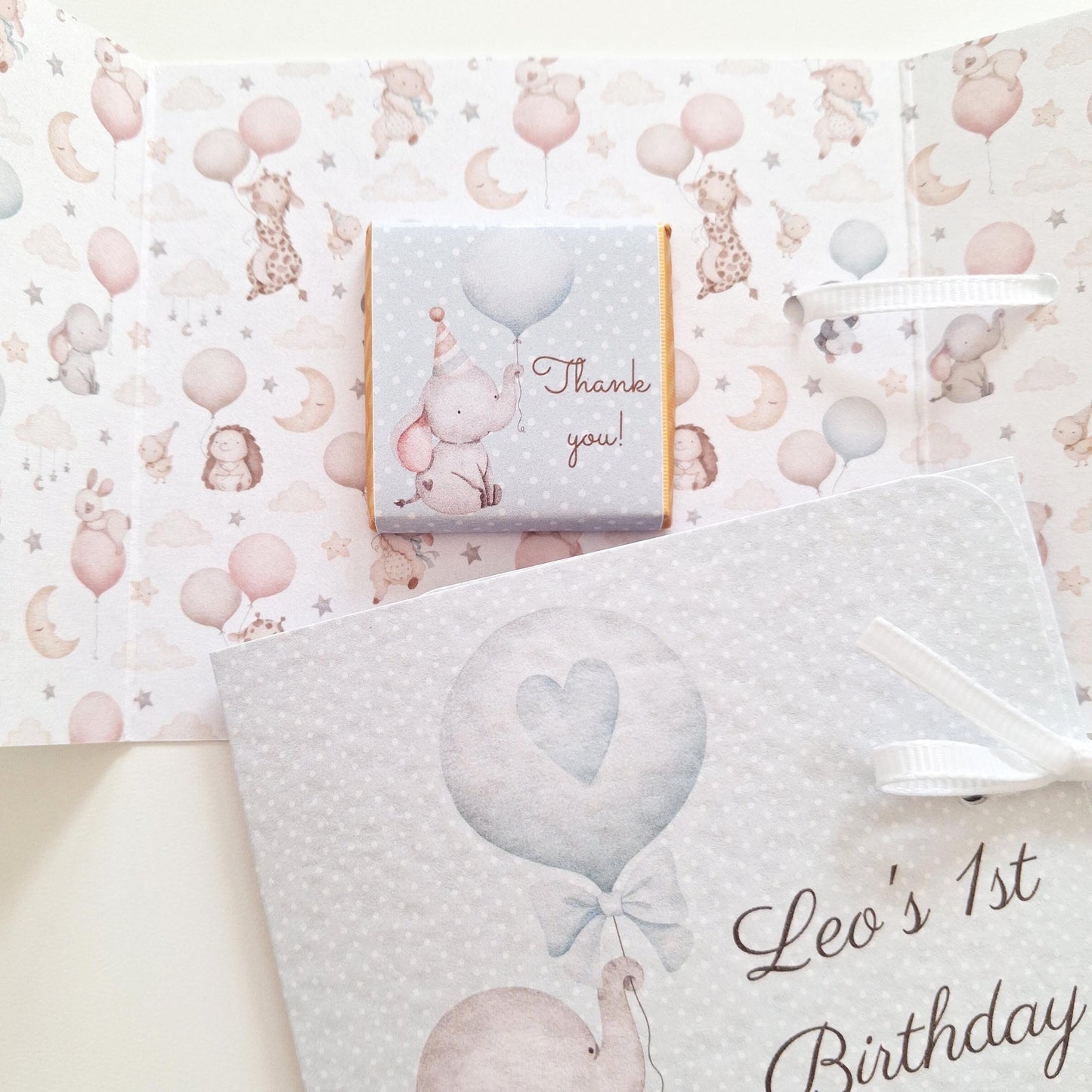 Personalised Baby Elephant 1st Birthday Favours for Boys – Chocolate Treats