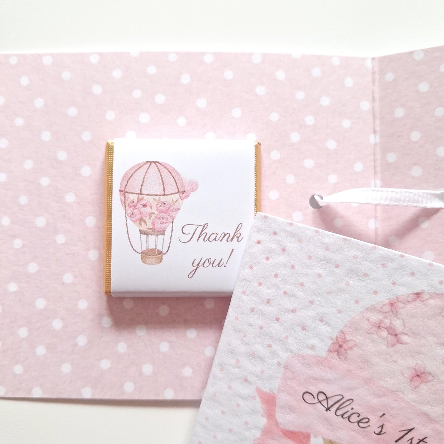 Personalised 1st Birthday Favours – Pink Hot Air Balloon Chocolate Thank-You Treats