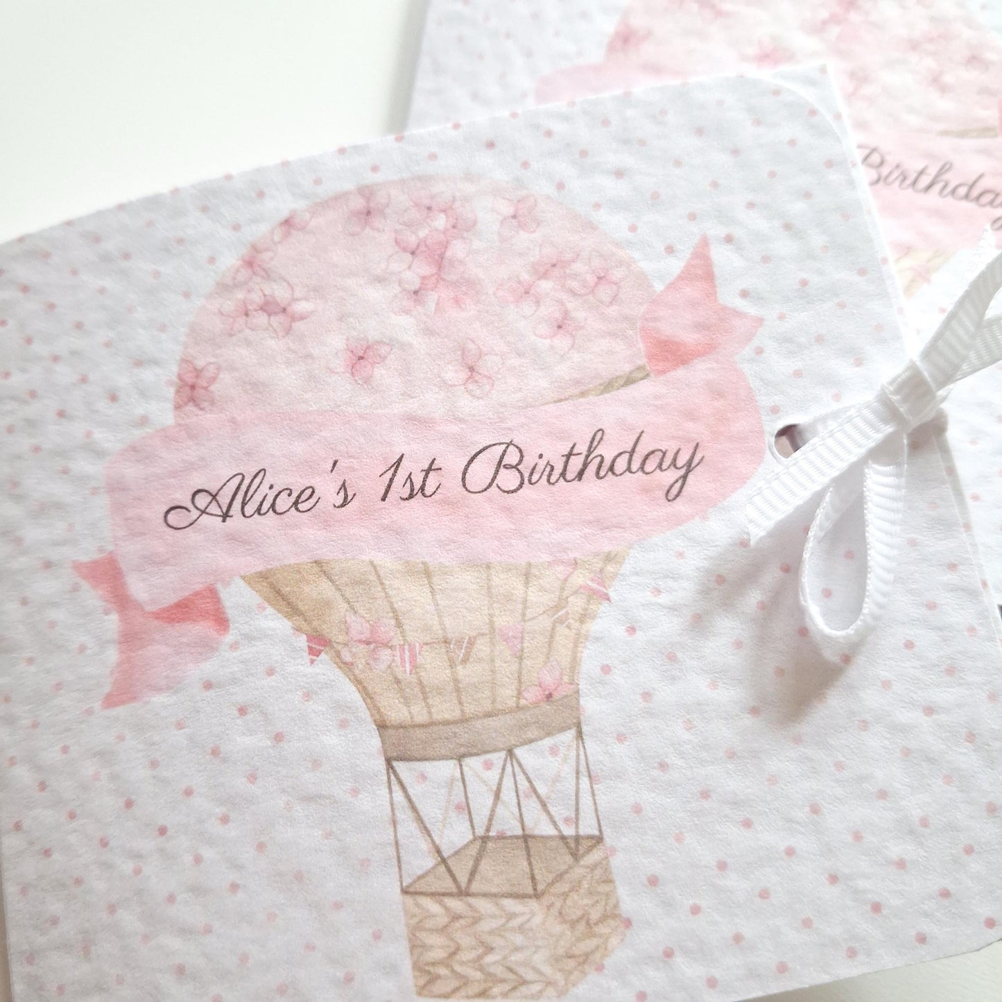 Personalised 1st Birthday Favours – Pink Hot Air Balloon Chocolate Thank-You Treats