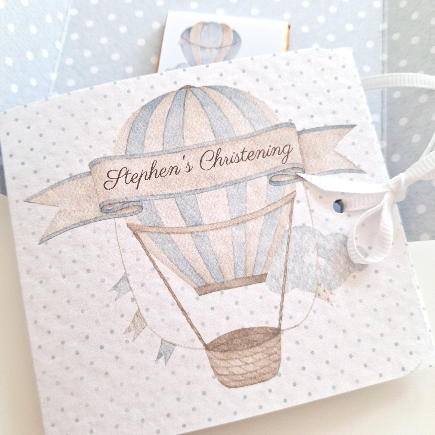 Blue Hot Air Balloon Christening Favours – Personalised Chocolate Gifts