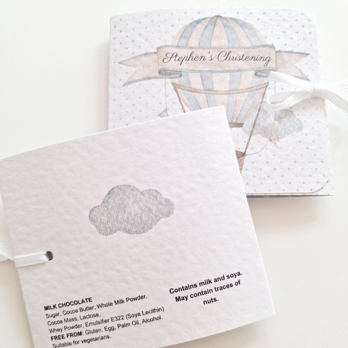 Blue Hot Air Balloon Christening Favours – Personalised Chocolate Gifts