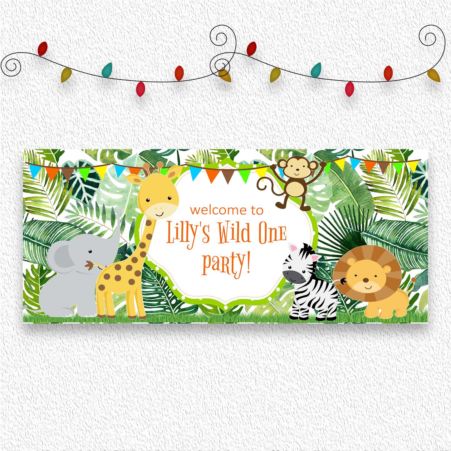 Jungle Safari Birthday Banner, Birthday Party Wall decor in satin paper