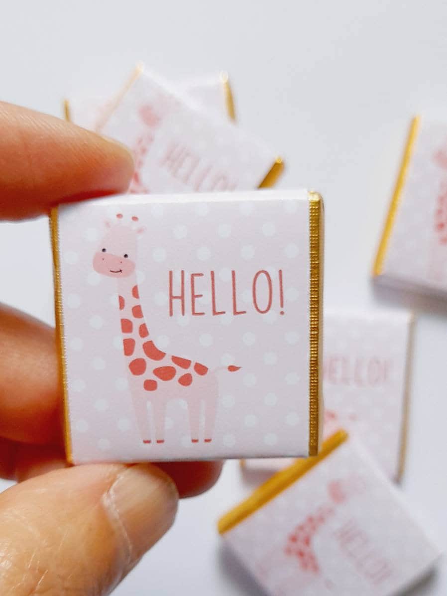 Personalized Pink Giraffe Chocolate Favours – Girl Baby Shower, 1st Birthday & Christening Party Favours (Pack of 25)