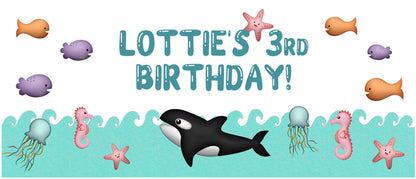 Personalised Under The Sea Birthday Banner – Satin Paper Party Wall Decor for Ocean-Themed Parties