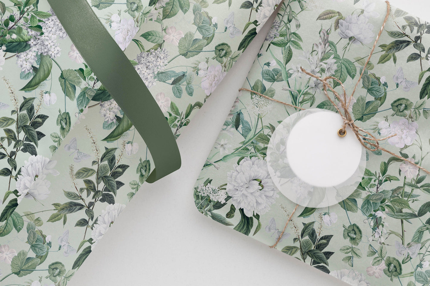 Botanical White & Green Gift Paper – Luxury Wrapping Sheet (Large Size)