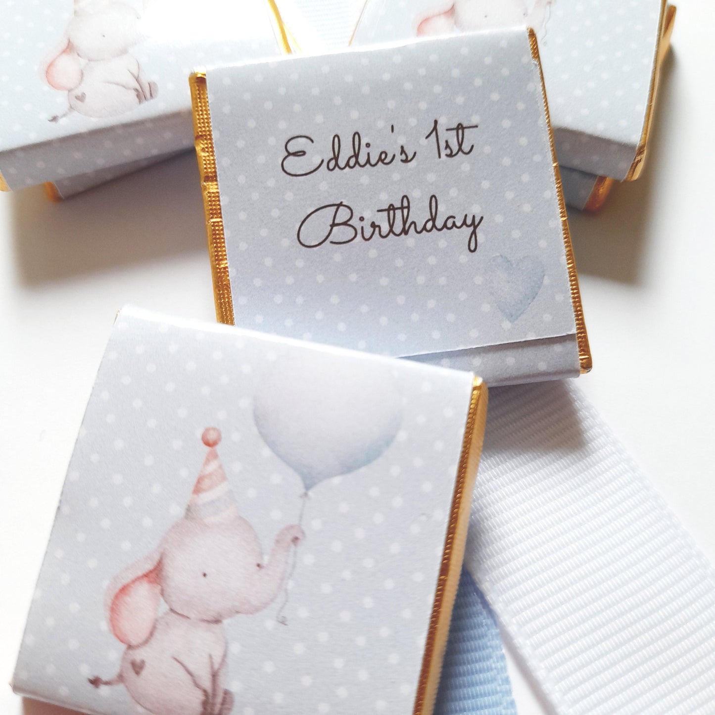 Personalized 1st Birthday Boy Little Elephant Chocolate Favours – Party Bag Fillers (Pack of 25)