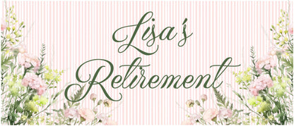 Floral Retirement Party Banner – Personalised Satin Paper Wall Decor