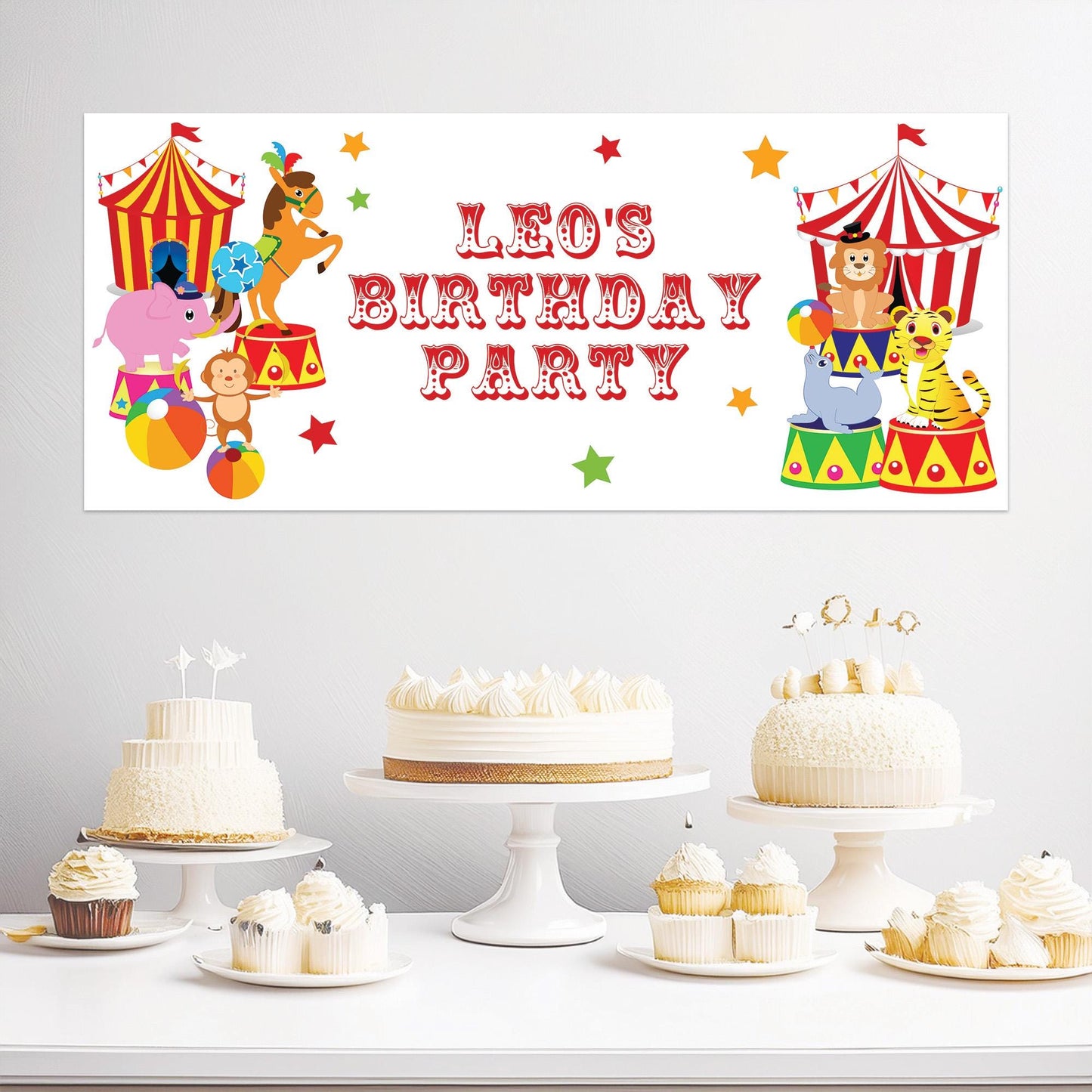 Personalised Circus Birthday Banner – Fun Party Wall Decor in Satin Paper