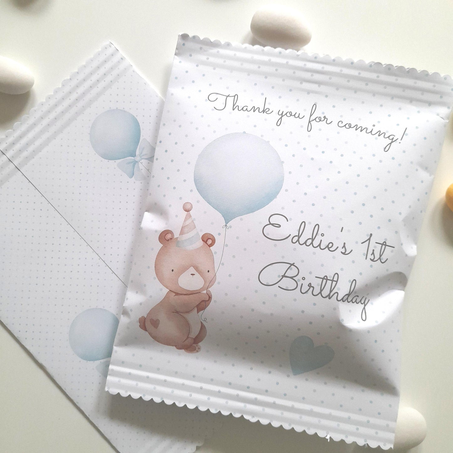 Baby Bear Boy 1st Birthday personalized party bags, baby bear bags for favours, pack of 10