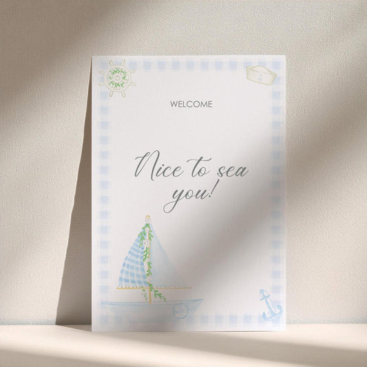 Custom Nautical Birthday Sign in Pastel Blue – Personalised Printed Party Table Centrepiece, Unframed in Multiple Sizes