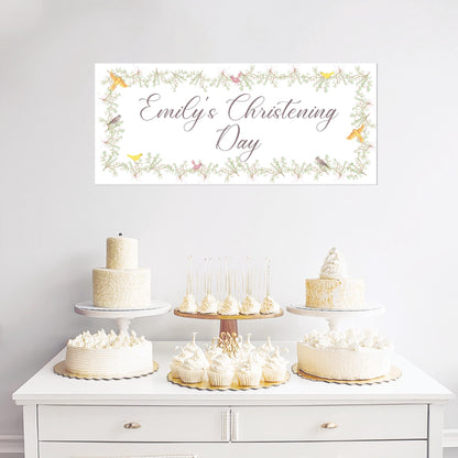 Custom Christening Banner – Little Birds Wall Decor for Baby's Special Day