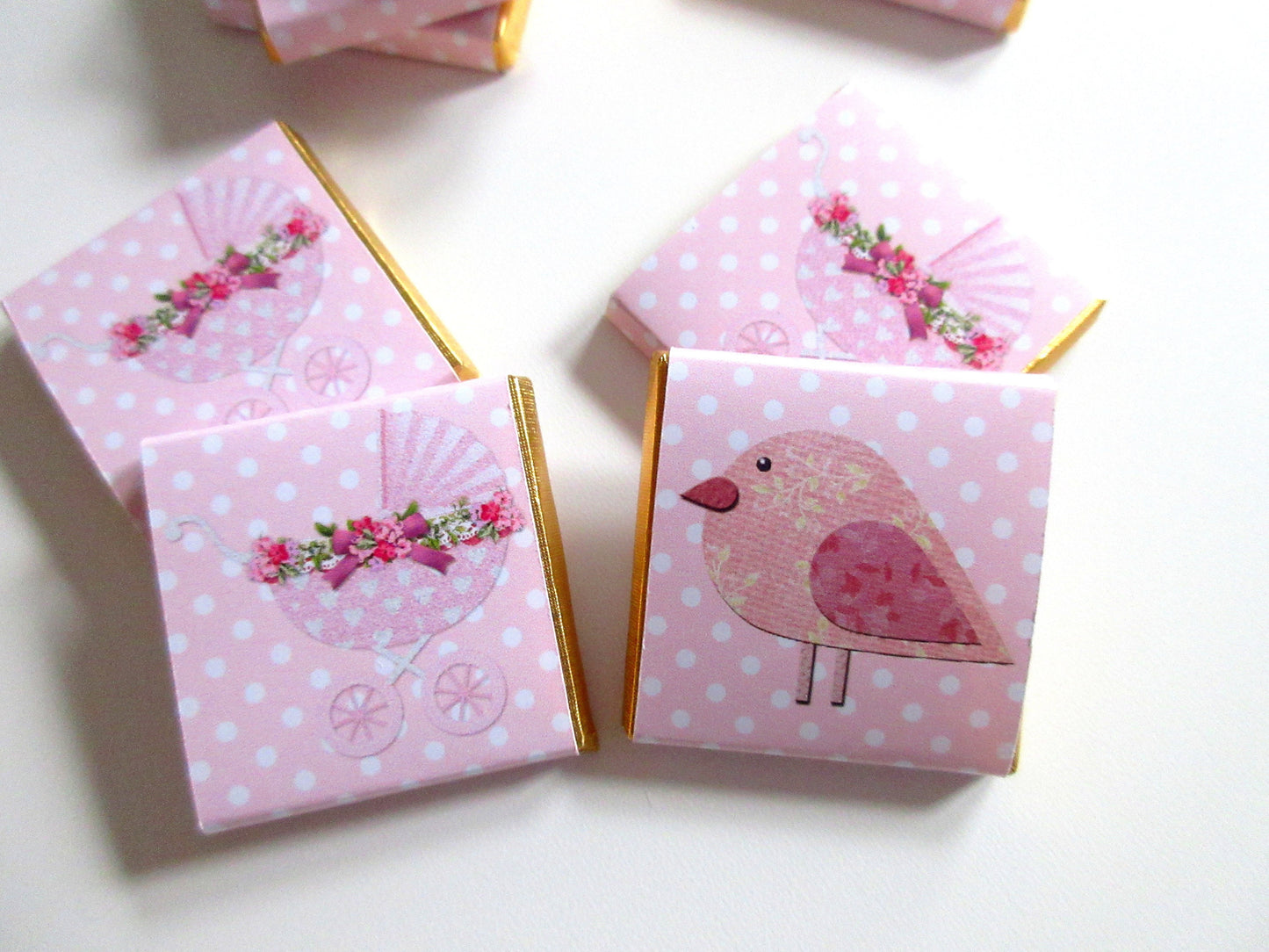 Personalized Girl Pink Baby Shower Chocolate Favours – Pastel Pinks & 1st Birthday Favours (Pack of 25)
