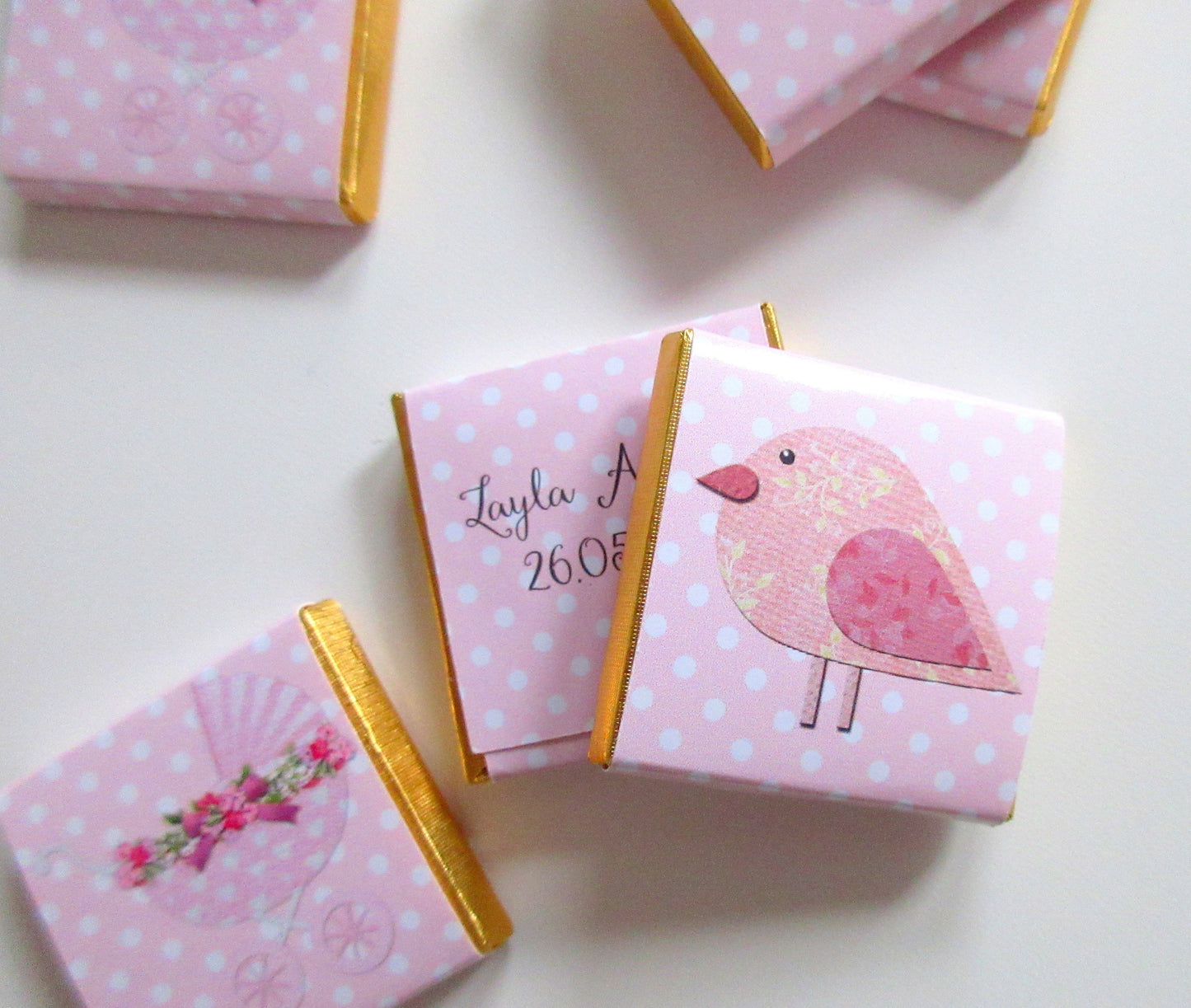 Personalized Girl Pink Baby Shower Chocolate Favours – Pastel Pinks & 1st Birthday Favours (Pack of 25)
