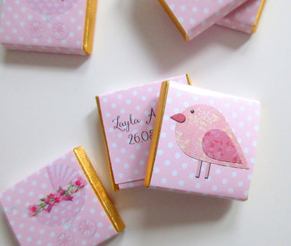 Personalized Girl Pink Baby Shower Chocolate Favours – Pastel Pinks & 1st Birthday Favours (Pack of 25)