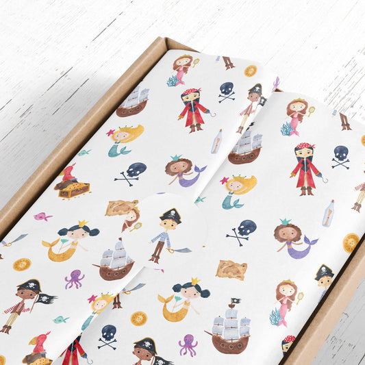 Pirates and Mermaids Wrapping Paper – Fun Gift Wrap for Kids (Large Sheet)