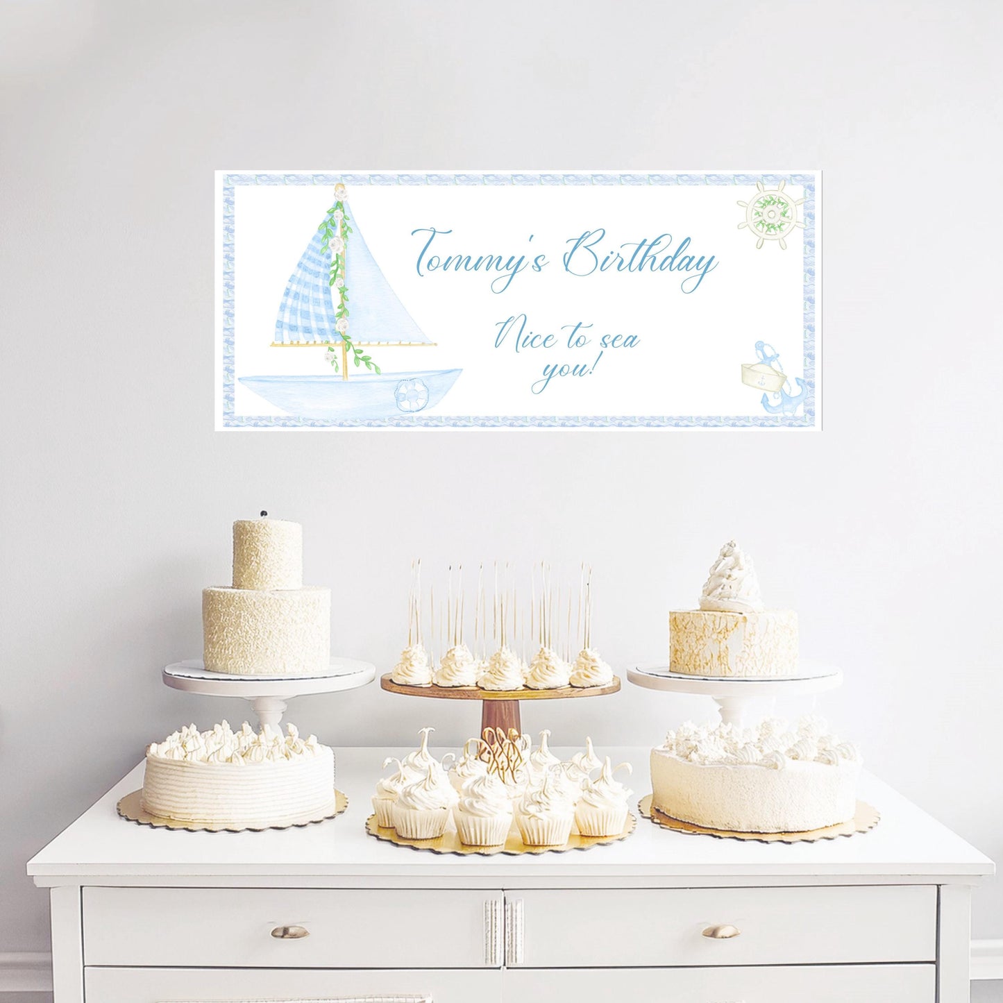 Personalised Nautical Banner – Custom Birthday Wall Decor in Satin Paper, Suitable for Any Occasion