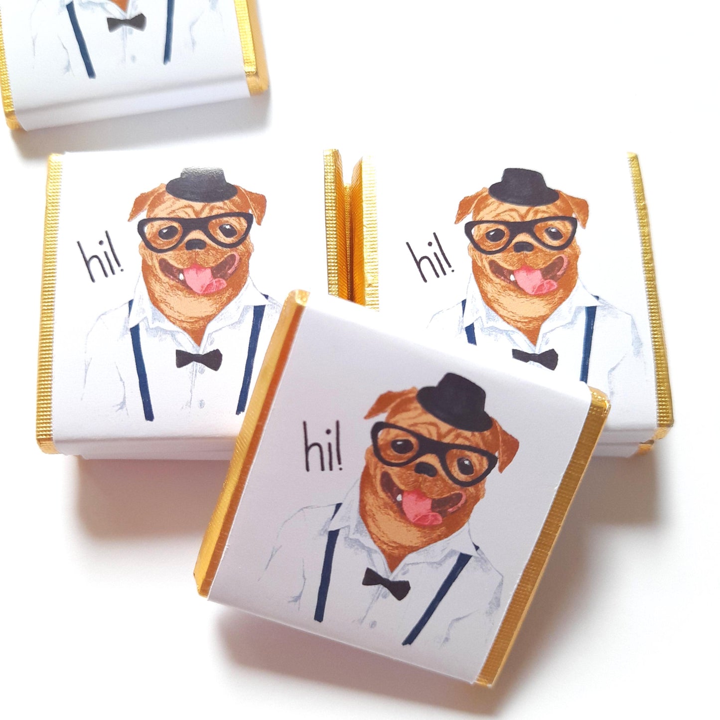Personalized Pug Chocolate Favours – Birthday Party Favours (Pack of 25)