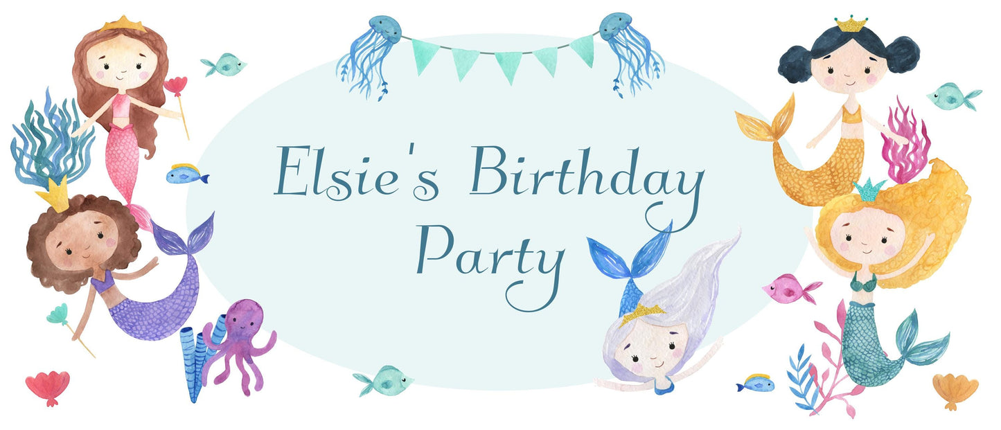 Personalised Mermaids Birthday Banner – Satin Paper Wall Decor for Mermaid Themed Parties
