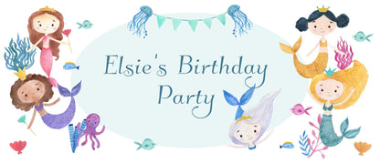 Personalised Mermaids Birthday Banner – Satin Paper Wall Decor for Mermaid Themed Parties
