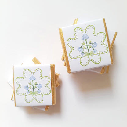 Elegant Pastel Blue Flower Thank You Chocolates – Wedding & Birthday Favours (Pack of 25)