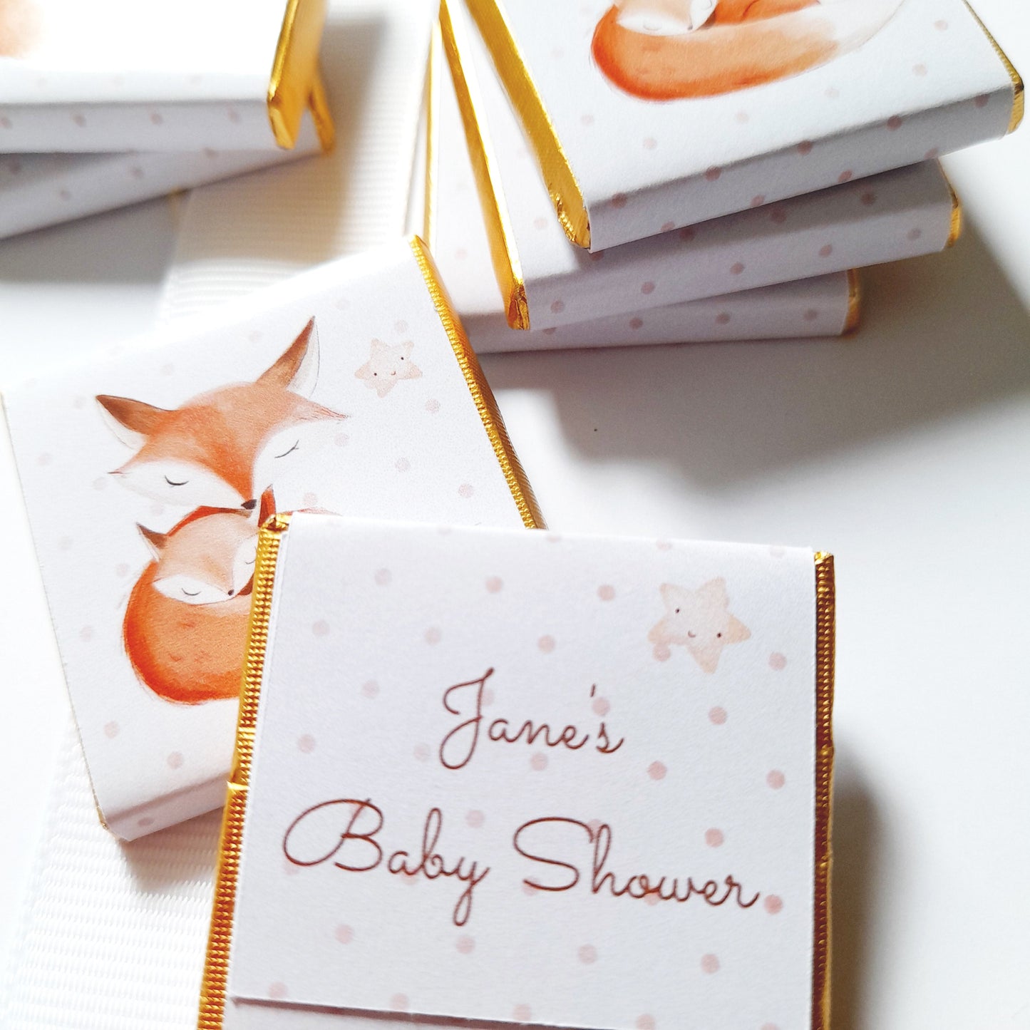 Personalized Fox-Themed Baby Shower Chocolates – Cute Party Favours (Set of 25)