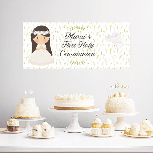 Custom First Communion Banner for Girls – Satin Paper Party Decoration