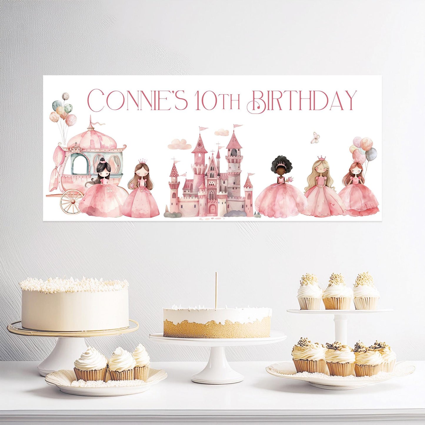 Personalised Princesses Birthday Banner – Satin Paper Birthday Party Wall Decor
