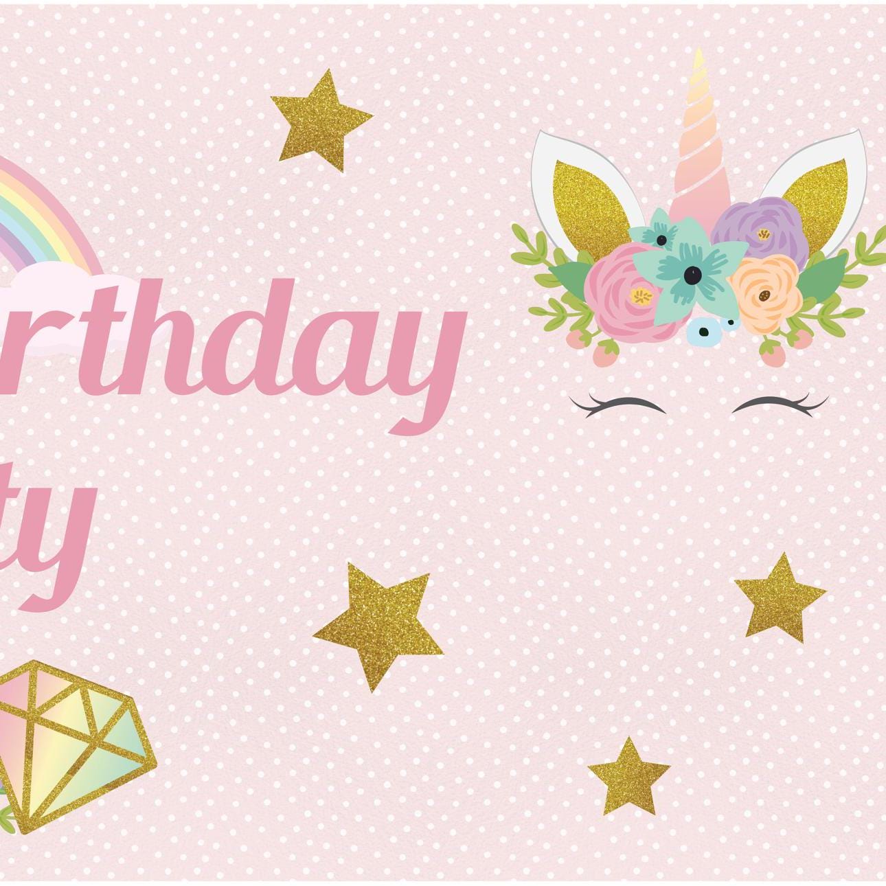 Personalised Unicorn Birthday Banner – Satin Paper Wall Decor for Unicorn Themed Parties
