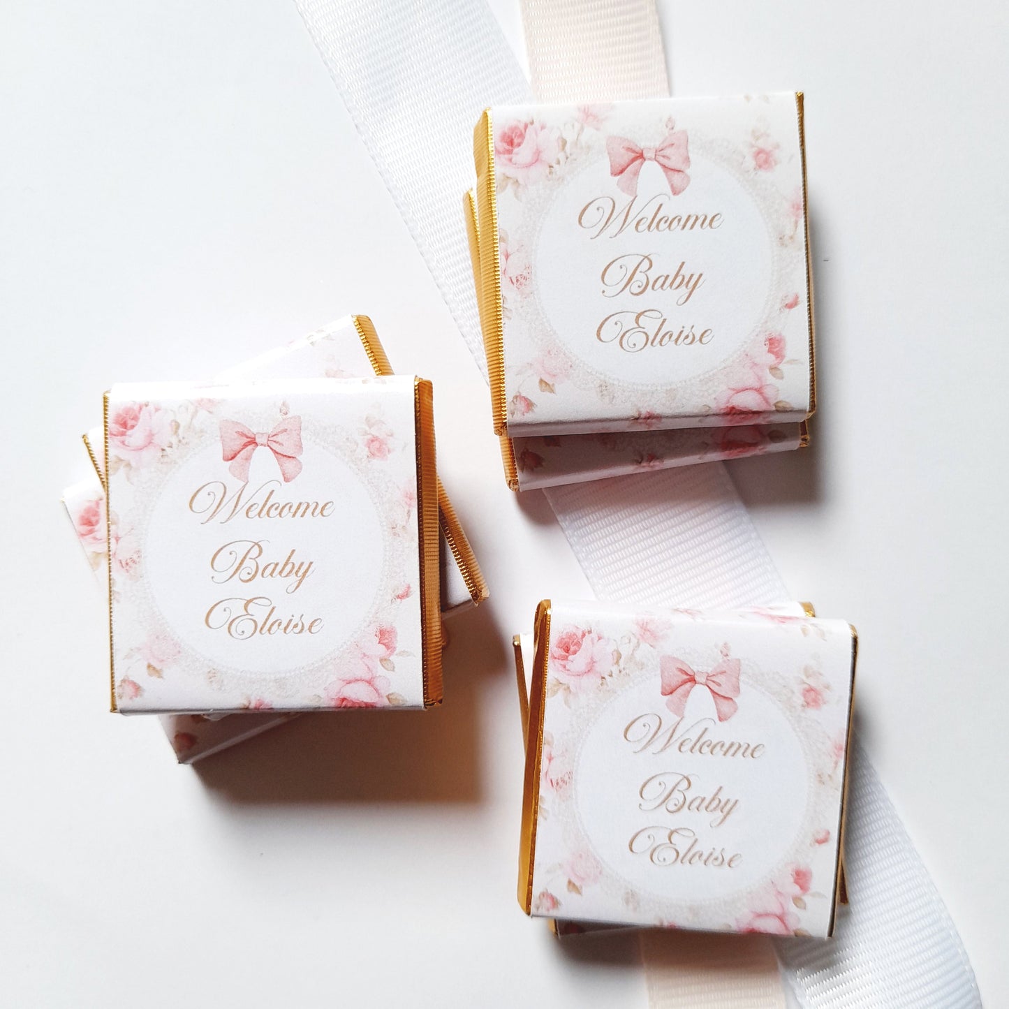 Welcome Baby Girl Personalized Chocolate Favours – Party Bag Fillers, Pack of 25