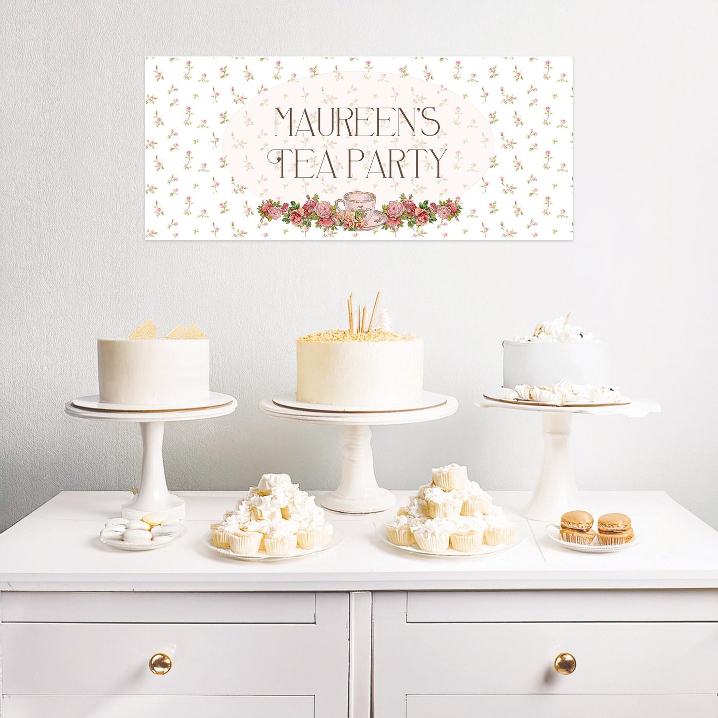 Personalised Tea Party Banner – Birthday Party Wall Decor in Satin Paper, Perfect for Any Occasion