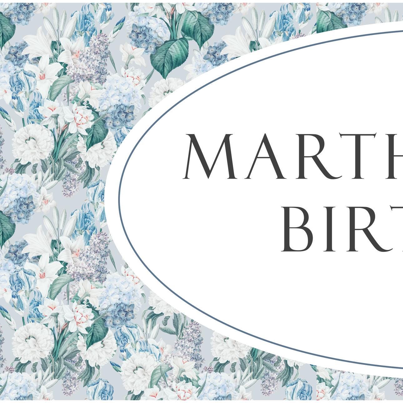 Personalised Blue Floral Birthday Banner – Elegant Party Wall Decor in Satin Paper