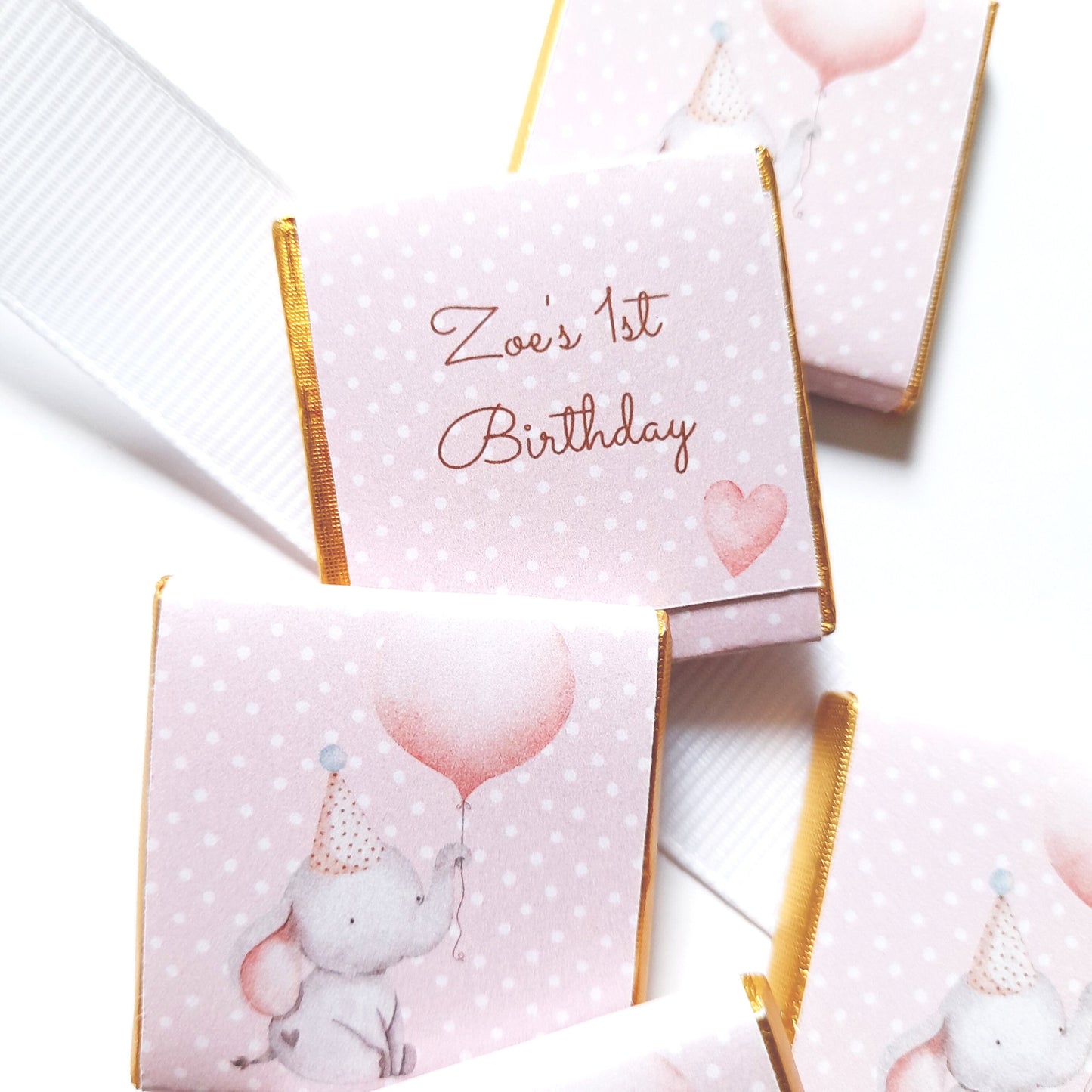 Personalized 1st Birthday Girl Elephant Chocolate Favours – Party Bag Fillers, 25 Pcs