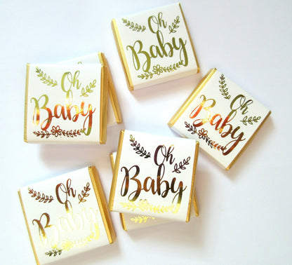 Gold baby shower Personalised Chocolate favours, "Oh Baby", boys or girls, Gold Print - pack of 25 pcs