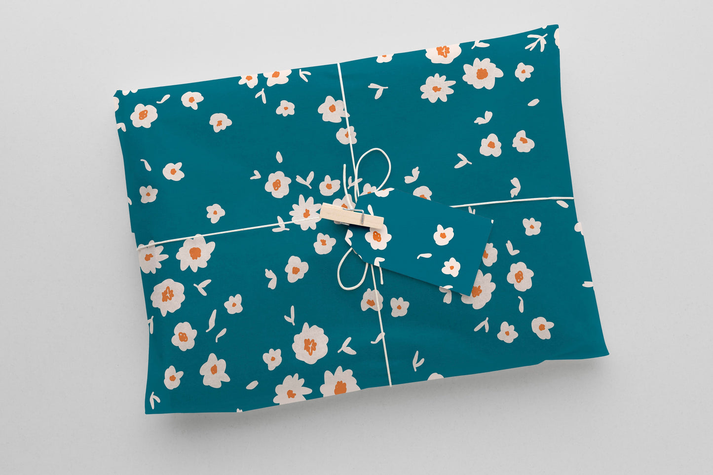Blue Gift Wrapping Paper with White Hand-Drawn Flowers – Large Sheet