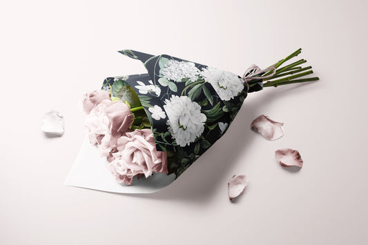 Classic Black and White Floral Gift Paper – Premium Wrapping Sheet (Large)