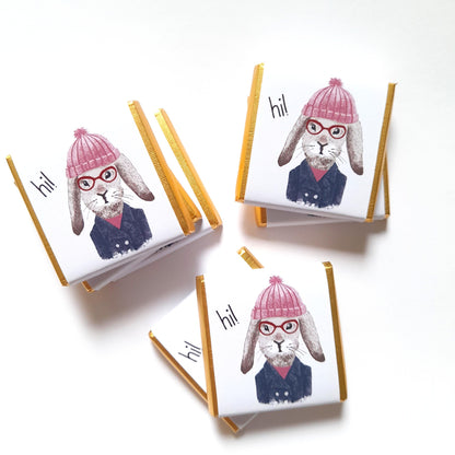 Personalized Hare with Pink Hat Chocolate Favours – Cute Birthday Party Treats (Pack of 25)