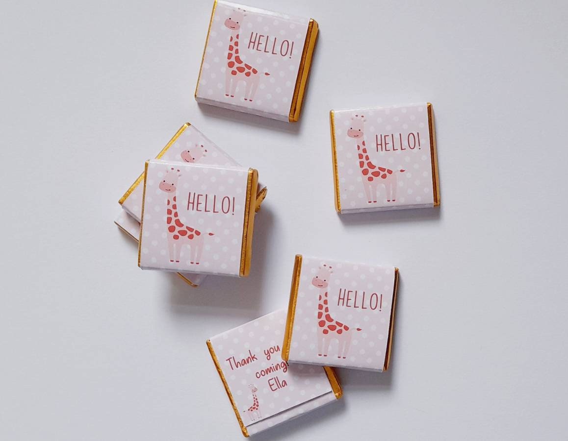 Personalized Pink Giraffe Chocolate Favours – Girl Baby Shower, 1st Birthday & Christening Party Favours (Pack of 25)