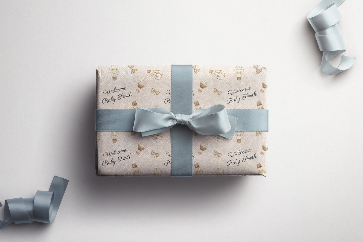 Personalised Neutral Baby Wrapping Paper Hot Air Balloon